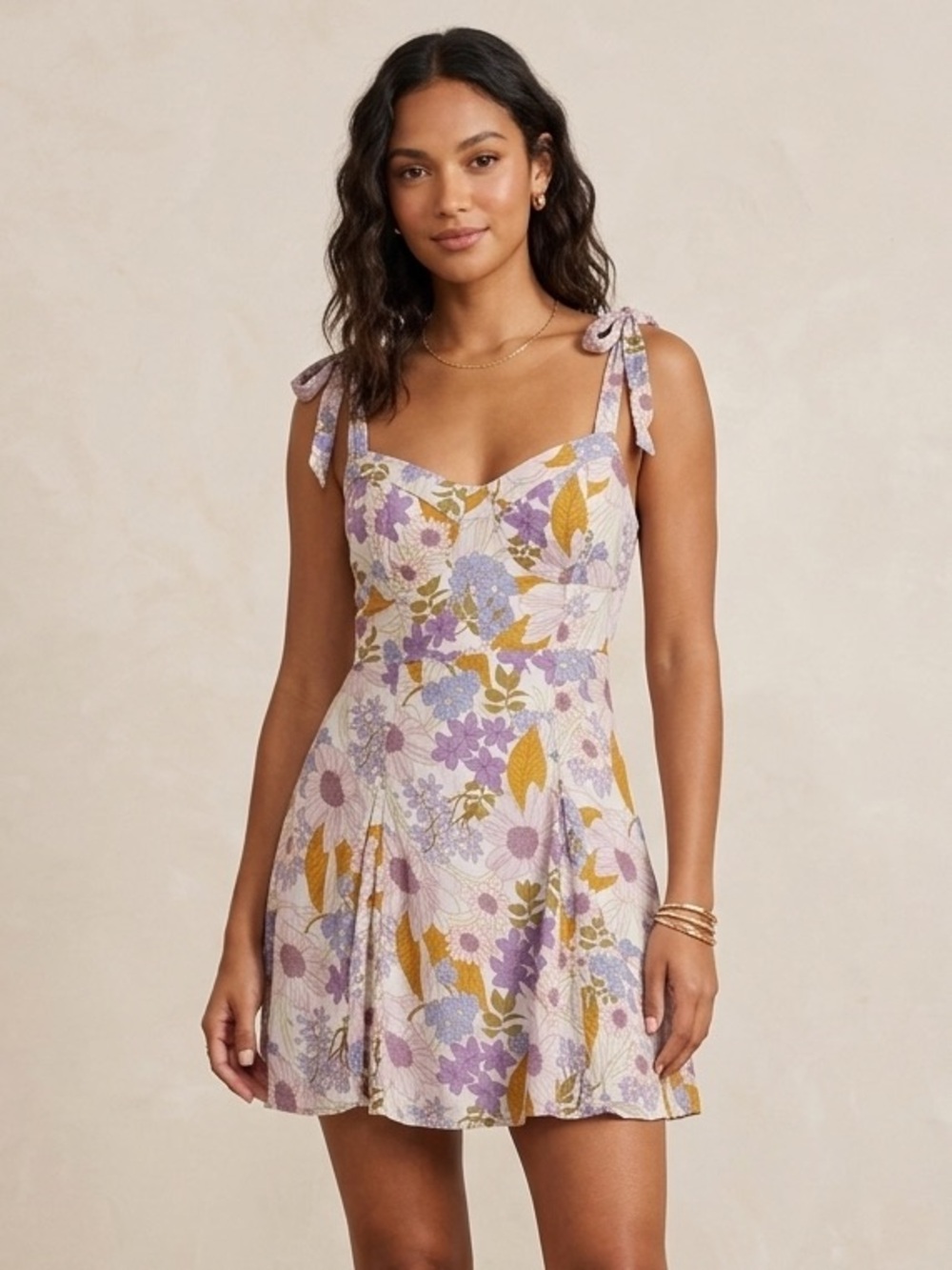 American Eagle Outfitters Summer Floral Tie-Shoulder Mini Dress Size Small